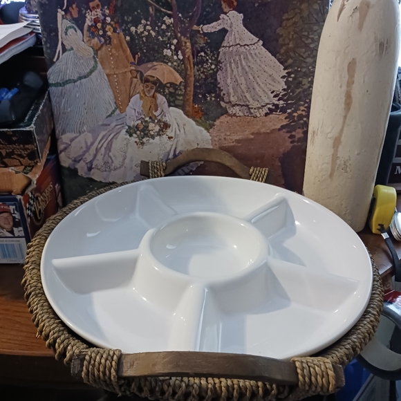 🥙Pier 1 RARE Vtg.6 Part Design Ceramic & Sea Grass Wicker Set.🥪🌮🥝 - Picture 11 of 16